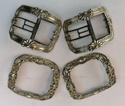 2 pairs of silver shoe buckles (missing the...