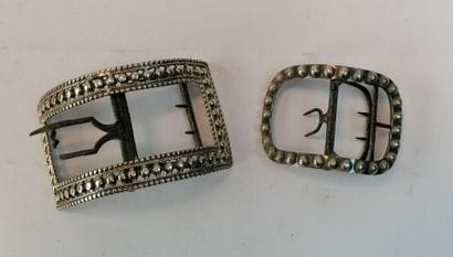 2 silver shoe buckles with pearl decoration....