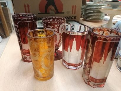 Set of 5 Bohemian crystal glasses