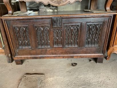 Natural oak chest with 5 carved panels with...