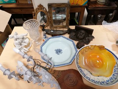 Carton cpt earthenware dishes, orange glass...