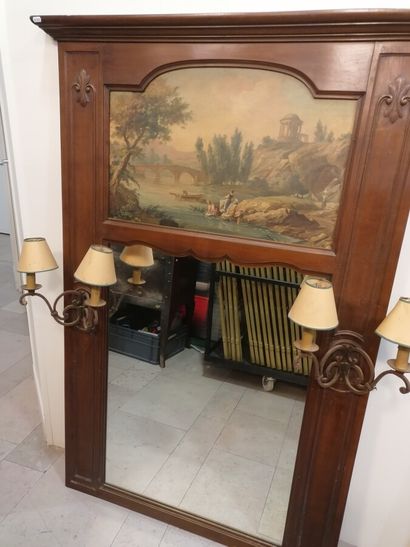 Trumeau en bois naturel à décor d'un pay...