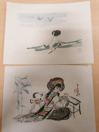 2 dessins représentant des Japonais