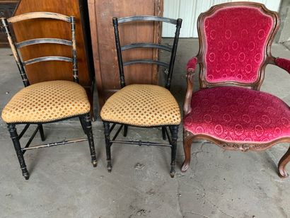Pair of Napoleon III blackened wood chairs,...