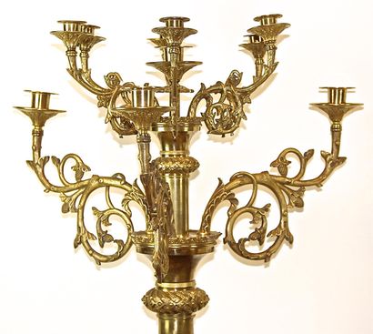 A large gilt bronze candelabra with 10 scroll-shaped...