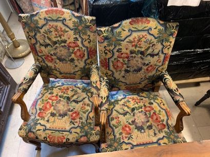 pair of armchairs with high back, X-shaped...