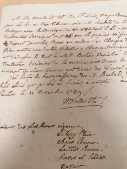 3 vieux papiers dont reçus, datés 1789 ou...