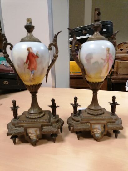Part of a bronze and porcelain mantelpiece...