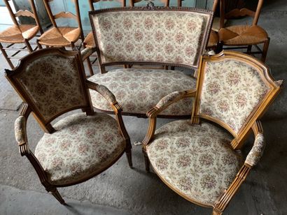 Sofa and 2 armchairs with gendarme backs,...