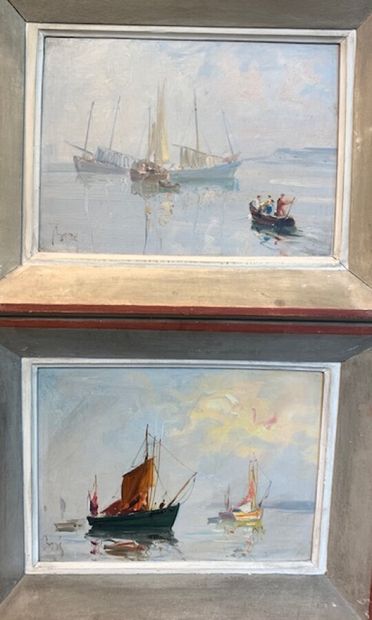 Deux marines , huile sur isorel 24 x33 c...