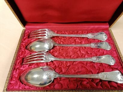 2 silver cutlery Minerve mark, monogrammed...
