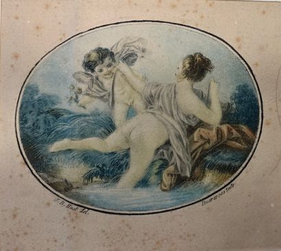 gravure réhaussée d'après JB HUETportrait...