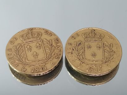 2 pièces de 20F or Louis XVIII 1814 et 1...