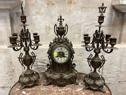 Garniture de cheminée en laiton et cuivre,...