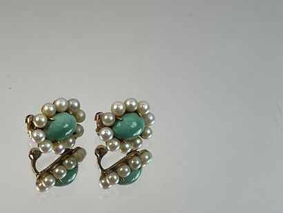 Paire de clips d'oreilles sertis de turquoise...