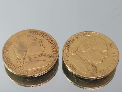 2 pièces de 20F or Louis XVIII 1814 et 1...