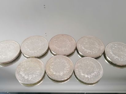 Lot comprenant 5 pièces de 50F argent et...