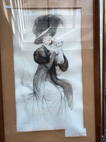 2 gravures élégantes dont une signée Maurice...