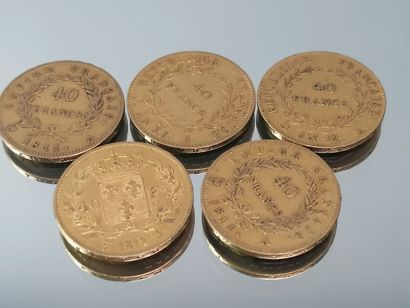 5 pièces de 40F or (2x 1811, 1x 1818, 1x...