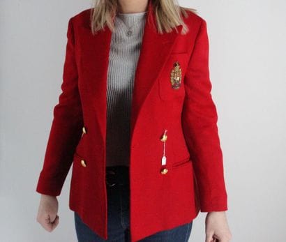 RALPH LAUREN- Veste rouge en laine, boutons...