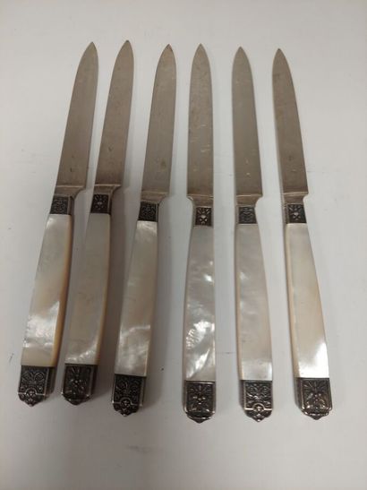 6 couteaux fruit manches nacre (lames argent...