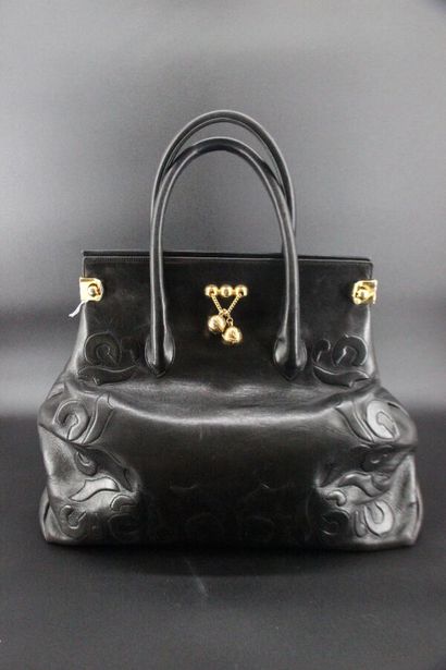 JEAN CLAUDE JITROIS- Sac en cuir noir orné...
