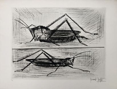 BUFFET Bernard ( 1928 / 1999 )
Deux sauterelles.
Gravure...