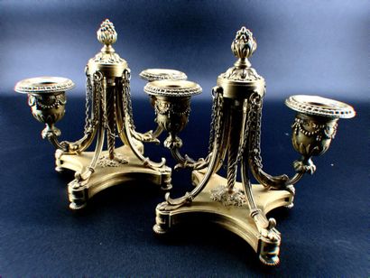 Paire de bougeoirs en bronze à 2 bras de...
