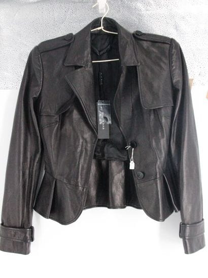 ELIE SAAB- Veste en cuir noir, taille 38,...
