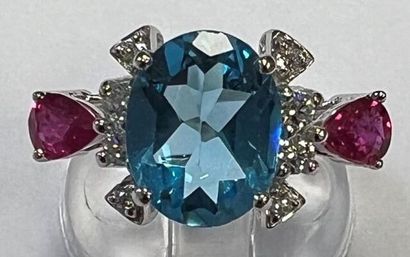 Cocktail ring in white gold 750°/.(18K) 3g95...