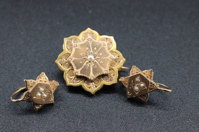 Broche et paire de boucles d'oreilles en...
