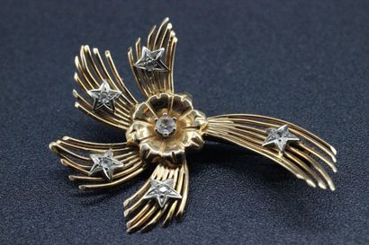 Broche en or jaune ornée de brillants. PB:...