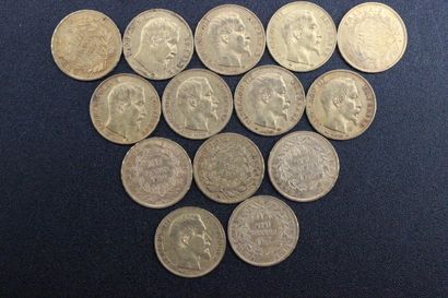 14 pieces of 20 francs gold Napoléon III...