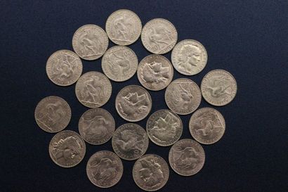 20 gold 20 franc coins with rooster