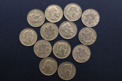 13 pieces of 20 francs gold Napoléon III...