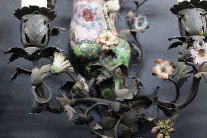 Pair of bronze sconces with Chinese figures...