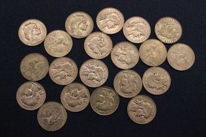 20 gold 20 franc coins with rooster 