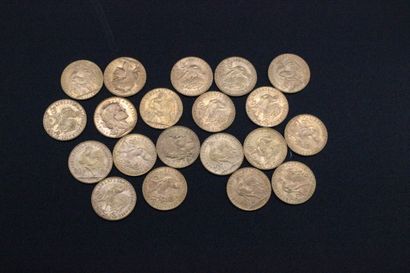 20 gold 20 franc coins with rooster 