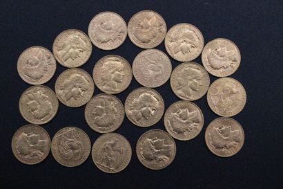 20 gold 20 franc coins with rooster
