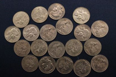 20 gold 20 franc coins with rooster 