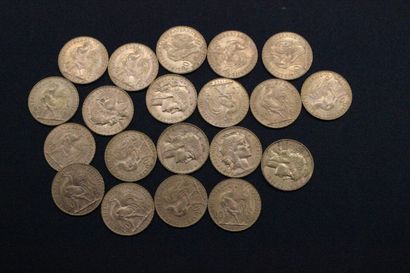 20 gold 20 franc coins with rooster
