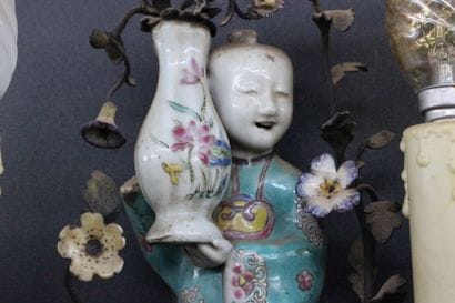 Pair of bronze sconces with Chinese figures...