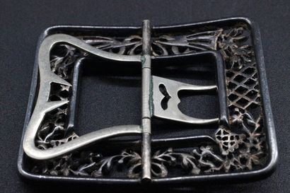 Silver shoe buckle ? adorned with blue and...