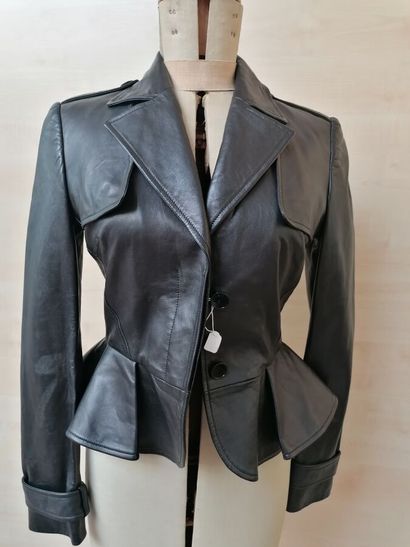 ELIE SAAB- Veste en cuir noir, taille 38,...