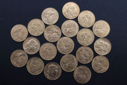 20 gold 20 franc coins with rooster