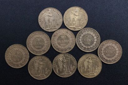 10 pieces of 20 francs gold République francaise...