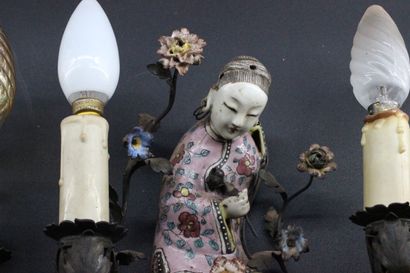Pair of bronze sconces with Chinese figures...