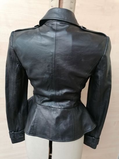 ELIE SAAB- Veste en cuir noir, taille 38,...