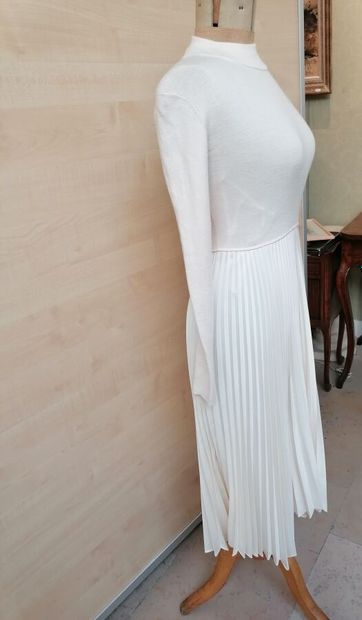 POLO RALPH LAUREN- Robe bi-matière blanche...