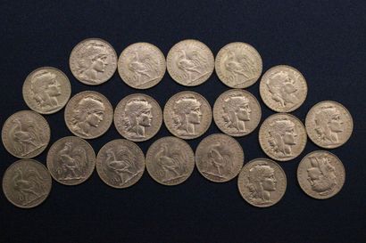 20 gold 20 franc coins with rooster